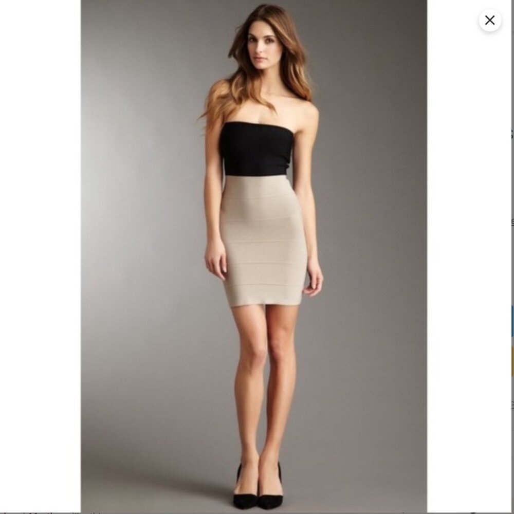BCBG MaxAzria | Iconic 2010s Strapless Bodycon Mini Dress Tan Black size S